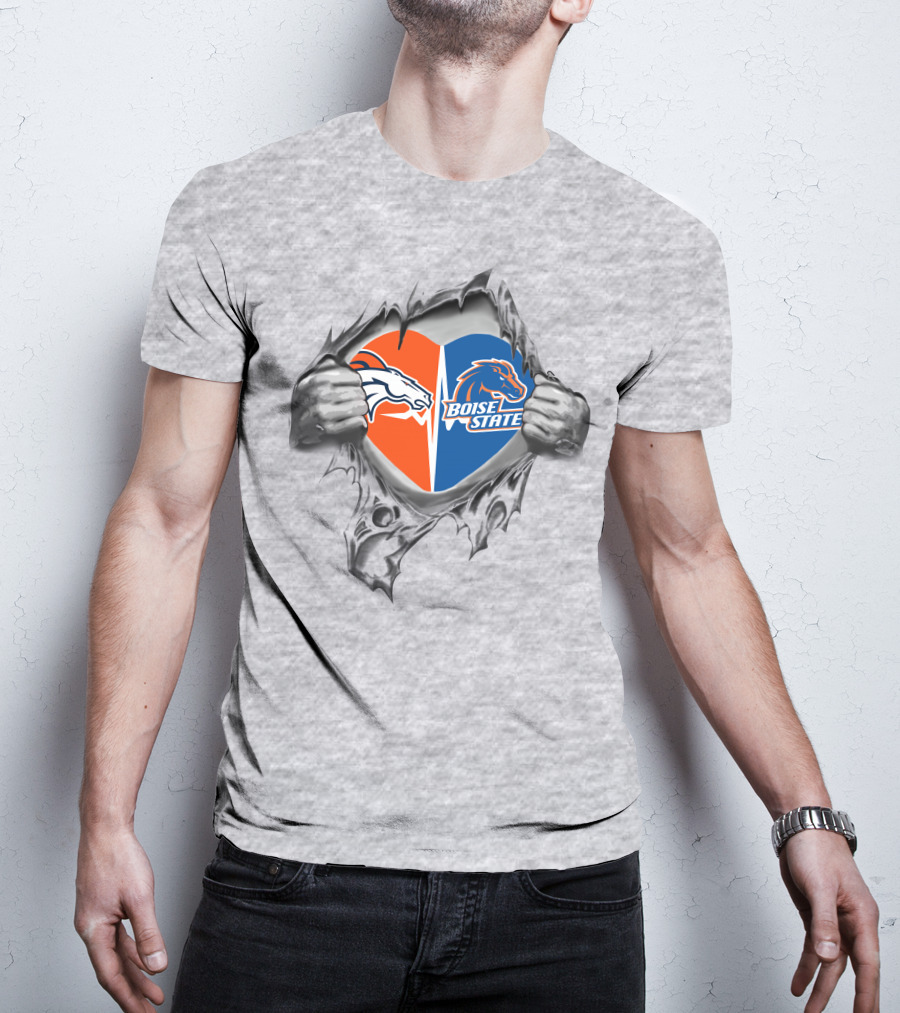 Boise State Broncos Heart Revealed With Dual Team Spirit T-Shirt
