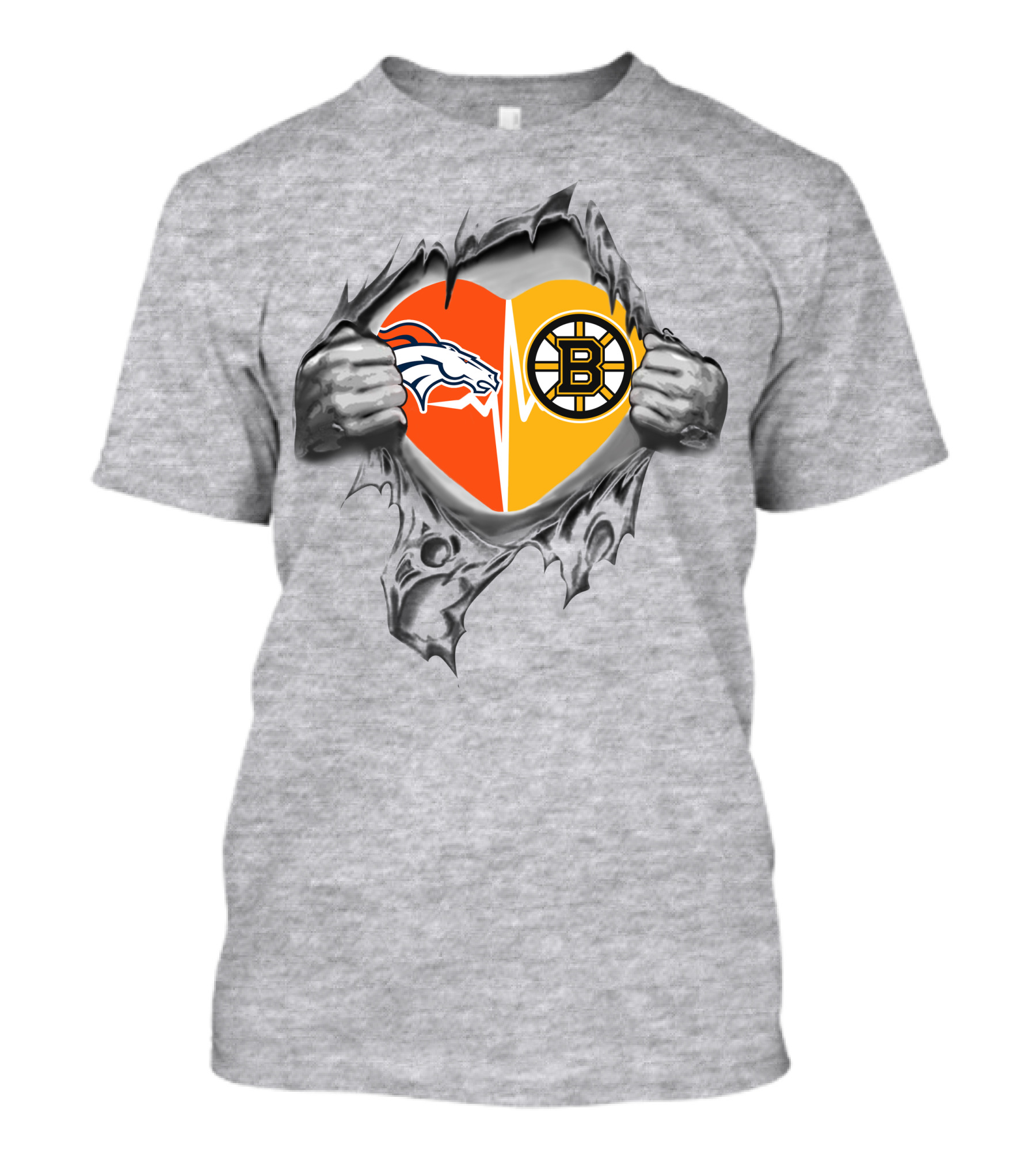 Broncos Bruins Heart Logo Torn Roots T-Shirt