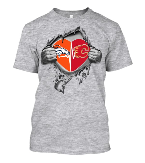 Broncos Calgary Flames Heartbeat Blend T-Shirt