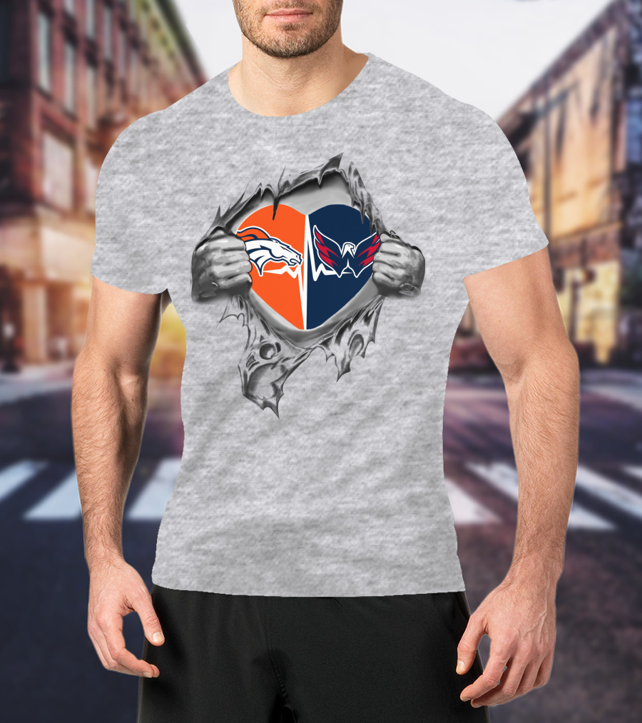 Broncos Capitals Heart Split Fans Essentials Pullover Hoodie T-Shirt