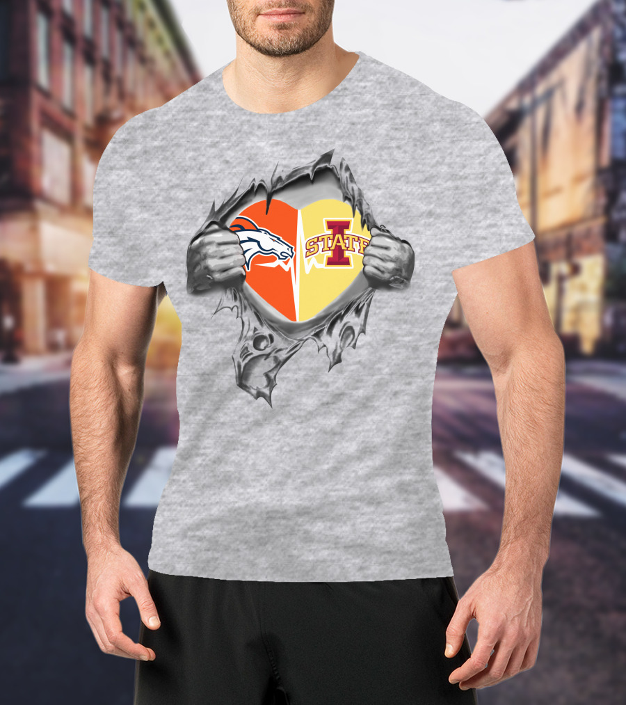 Broncos Iowa State Dual Heart Spirit Team T-Shirt