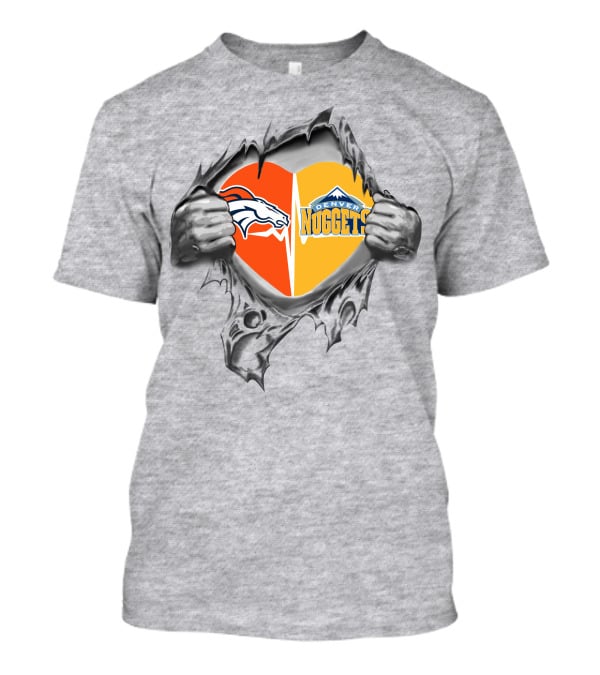 Broncos Nuggets Dual Heart Broncos Logo Denver Nuggets T-Shirt