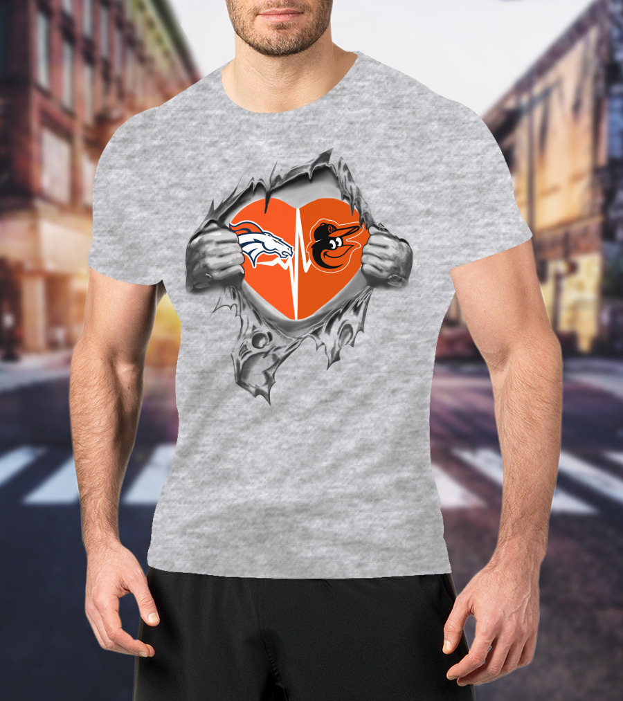 Broncos Orioles Heartbeat Passion Logo Fusion T-Shirt
