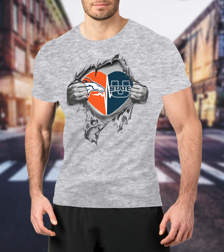 Broncos Utah State Heart Torn Flesh T-Shirt
