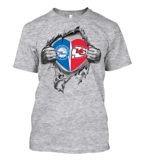 Philadelphia 76ers Kansas City Chiefs Heart Logo Fusion T-Shirt
