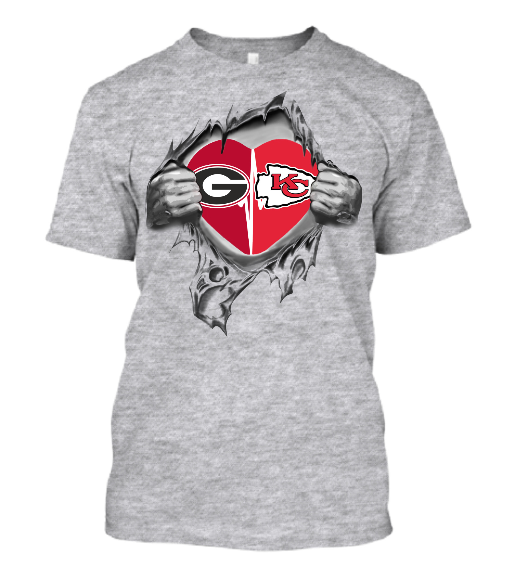 Chiefs Bulldogs Heart With Georgia And Kansas City T-Shirt
