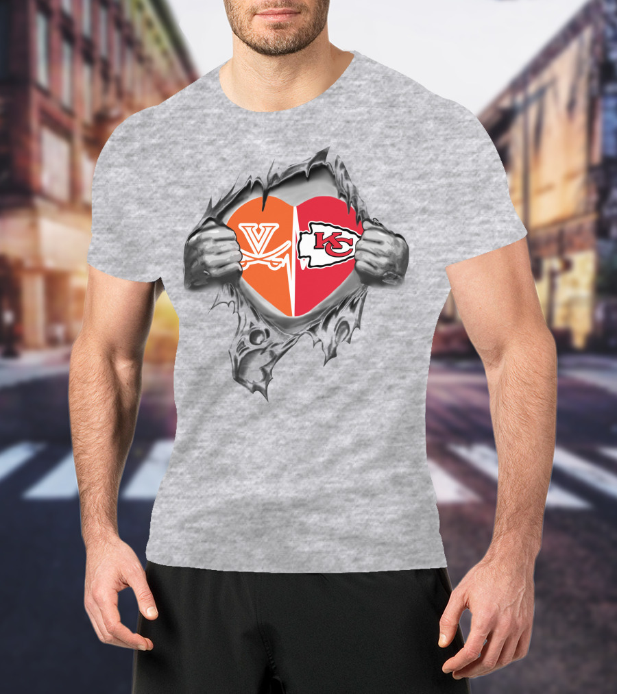 Chiefs Cavaliers Virginia Heart Football Connection T-Shirt