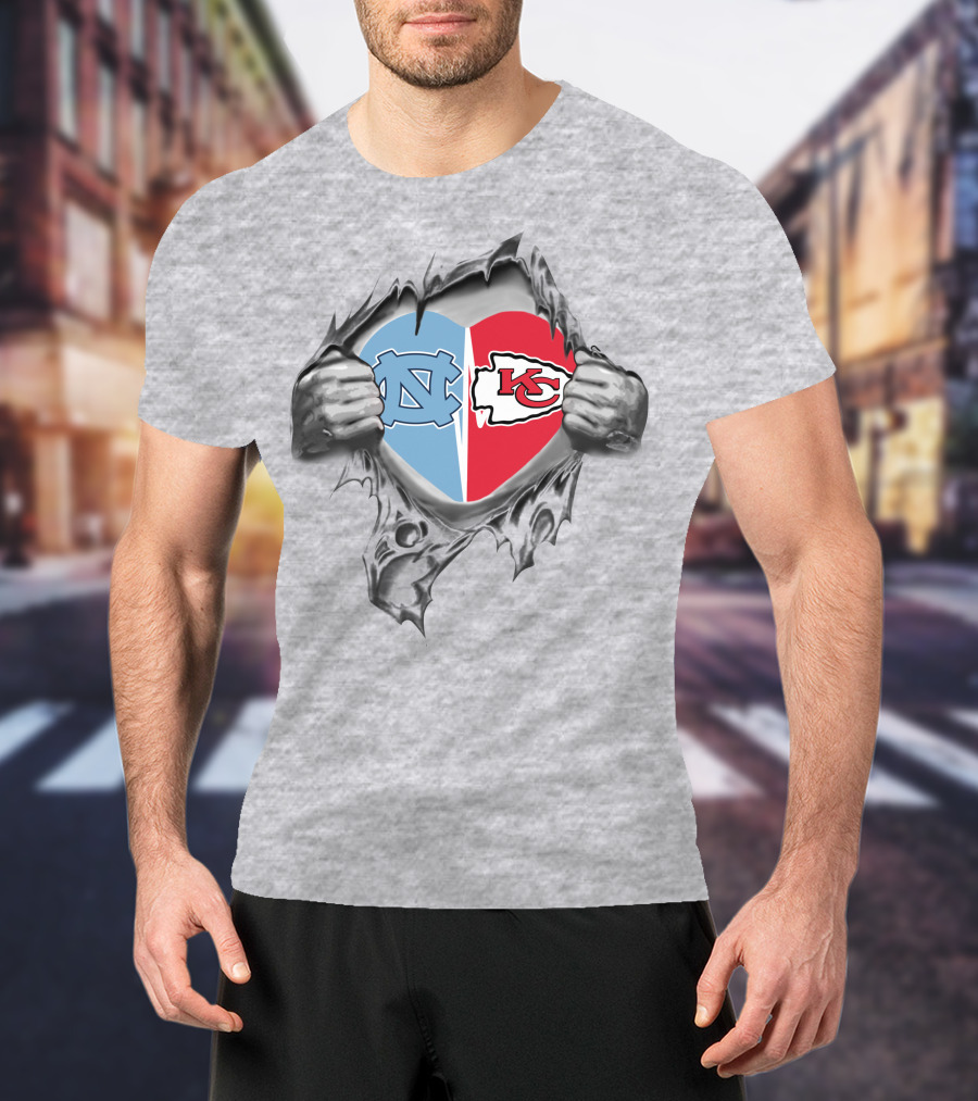 Kansas City Chiefs North Carolina Tar Heels Heart Logos Passion T-Shirt