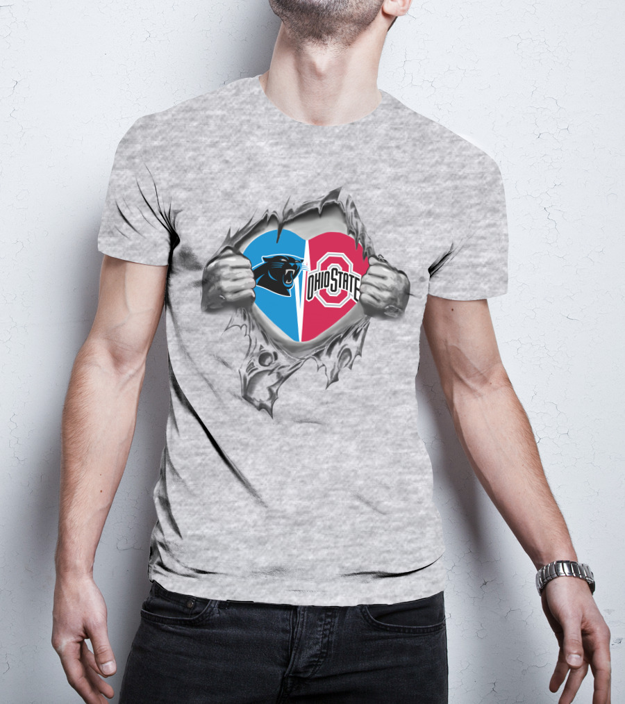 Panthers Ohio State Heart Logo With Ripped Hands T-Shirt
