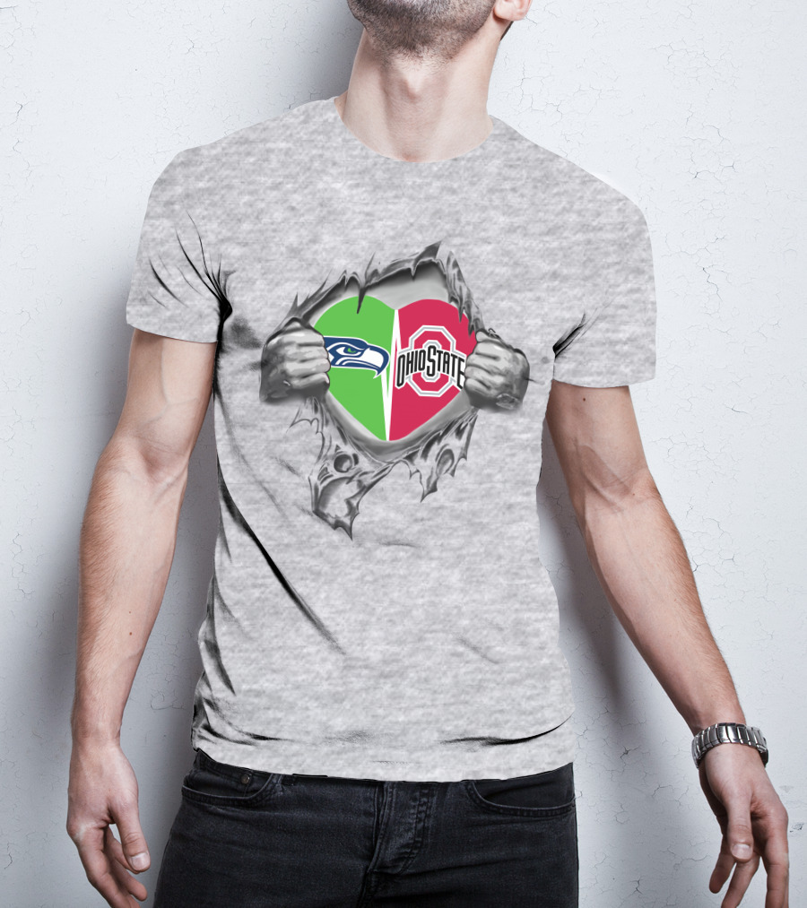 Seahawks Ohio State Split Heart Logo In Hand Tear T-Shirt