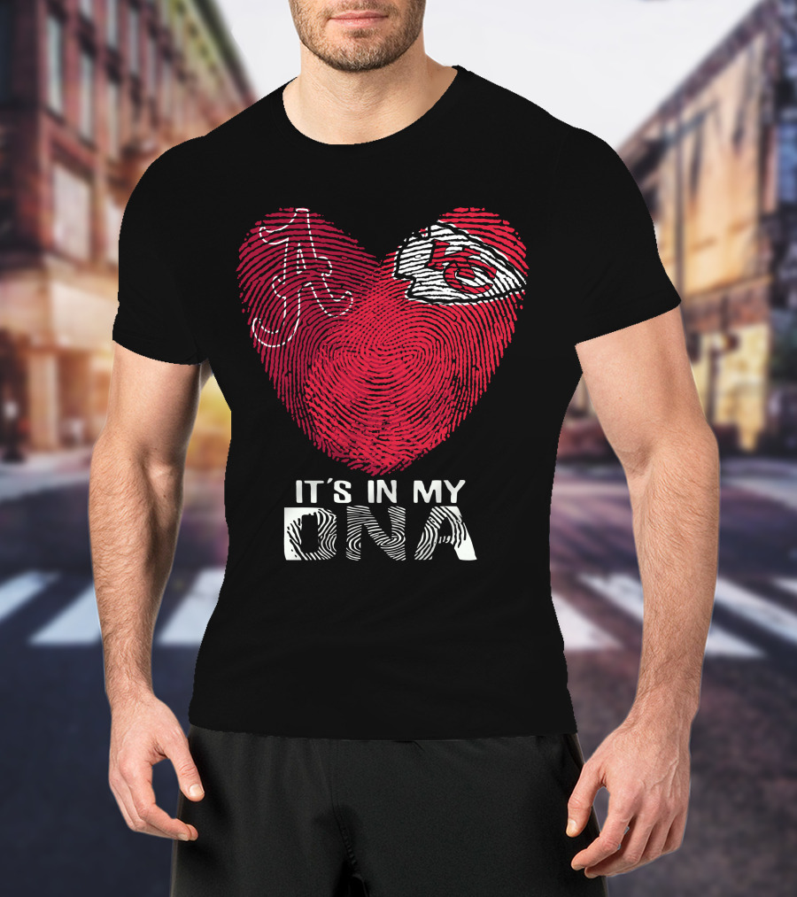 Alabama And Chiefs Heart Logo It's In My DNA Fingerprint T-Shirt