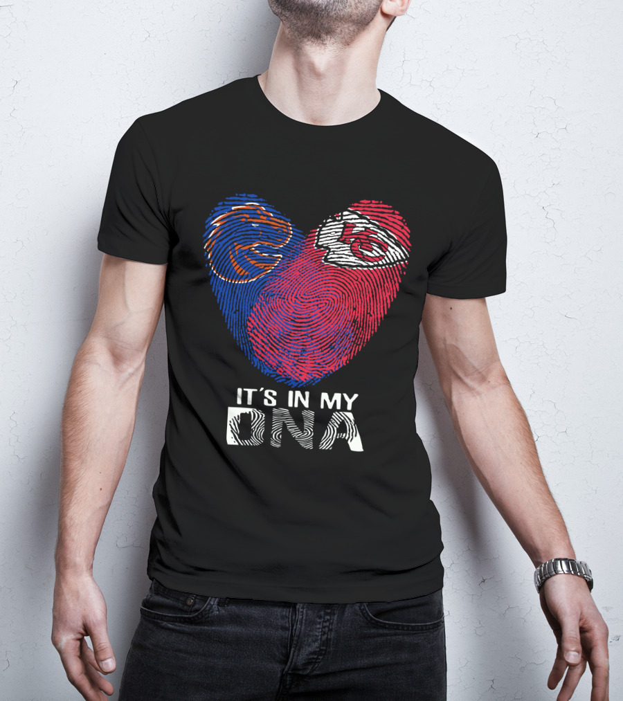 Boise State Broncos And Kansas City Chiefs It's In My DNA Fingerprint Heart T-Shirt
