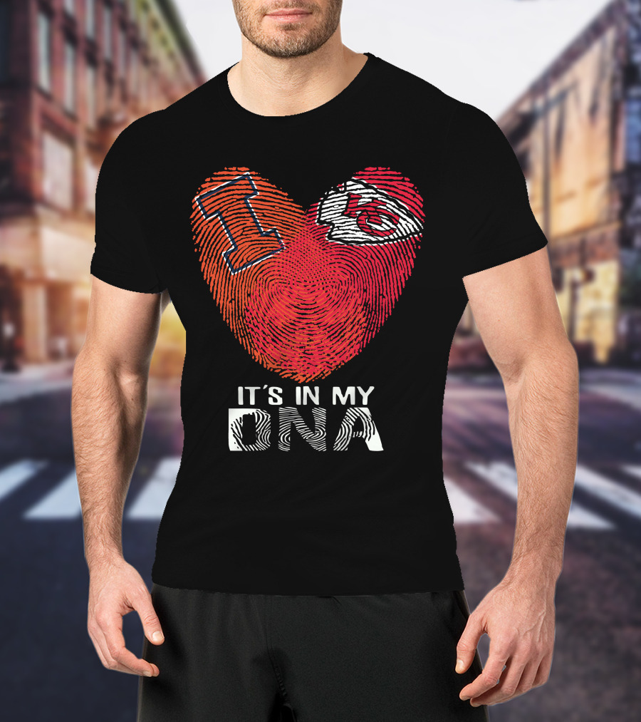 Illinois Fighting Illini And Kansas City Chiefs It's In My DNA Heart Fingerprint T-Shirt