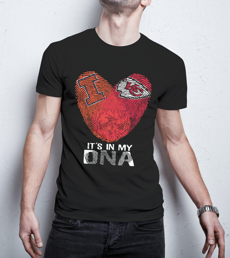 Illinois Fighting Illini And Kansas City Chiefs It's In My DNA Heart Fingerprint T-Shirt