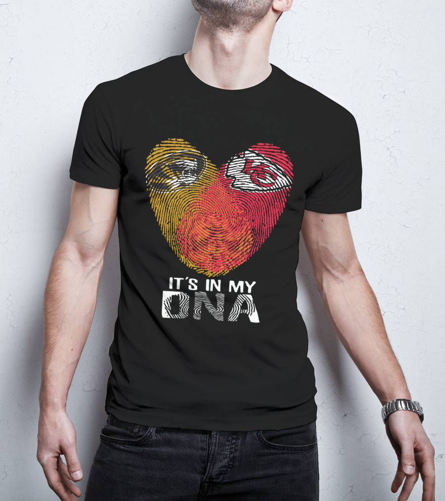 Missouri Tigers And Kansas City Chiefs It's In My DNA Fingerprint Heart T-Shirt