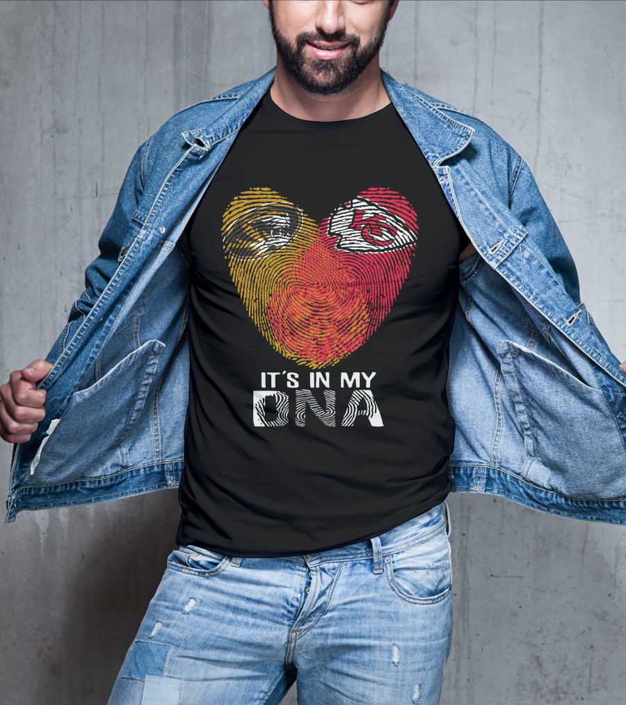 Missouri Tigers And Kansas City Chiefs It's In My DNA Fingerprint Heart T-Shirt