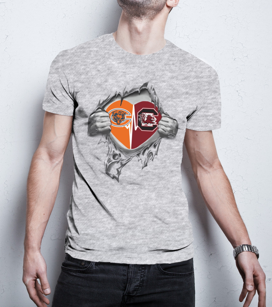Bears Gamecocks Heart Rip Claw Tear Fan T-Shirt