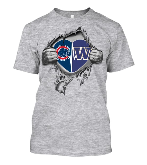 Cubs Huskis Heart Torn Open Chicago Bears Washington Huskies T-Shirt