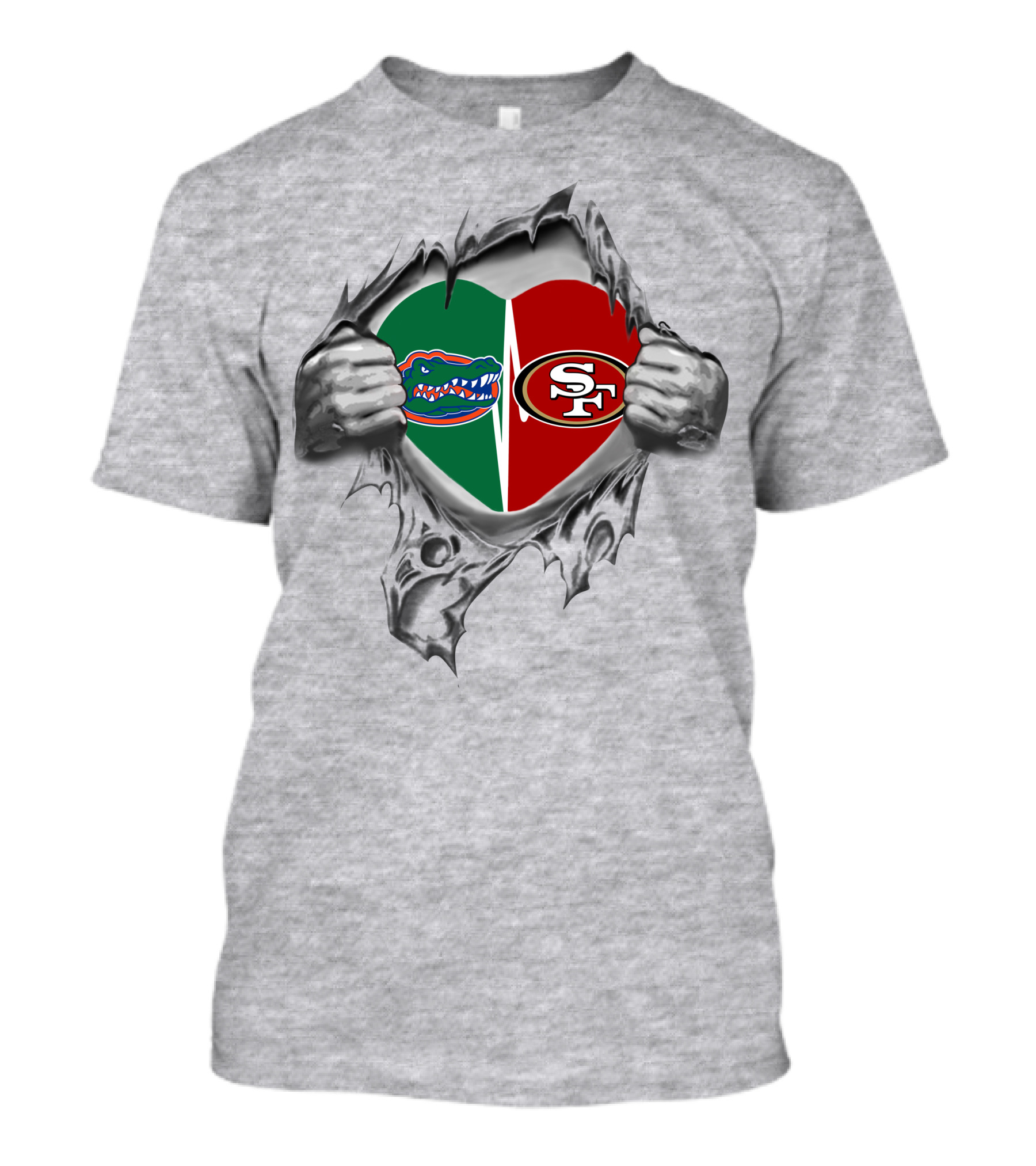 49ers Gators Heart Hand Tear T-Shirt