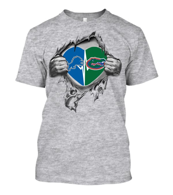 Detroit Lions Florida Gators Heart Torn Effect T-Shirt