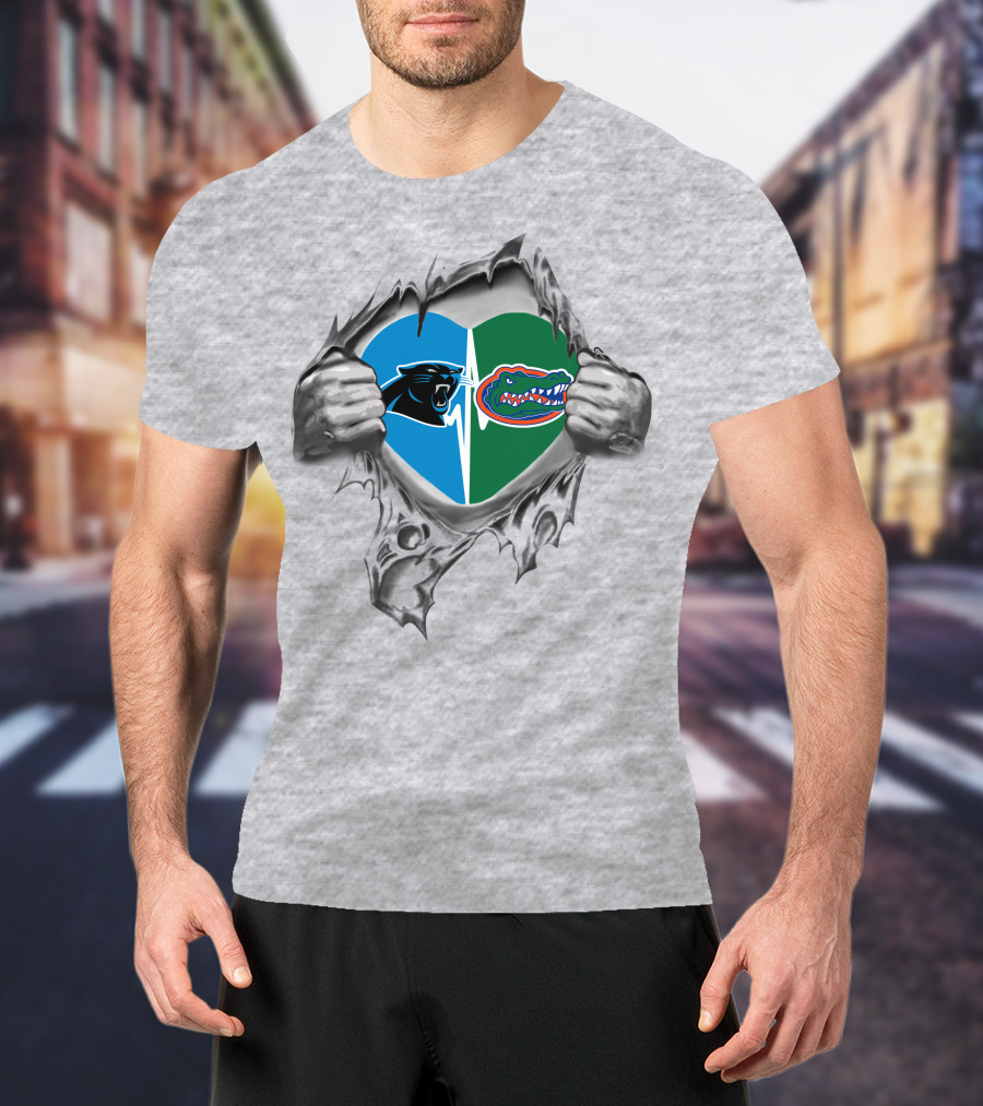 Panthers Gators Heart Torn Metal T-Shirt