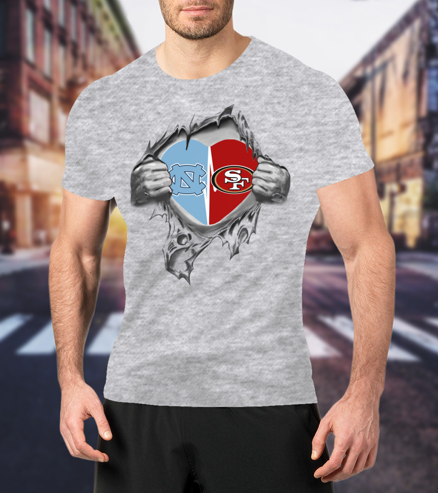 San Francisco 49ers And North Carolina Tar Heels Heart T-Shirt
