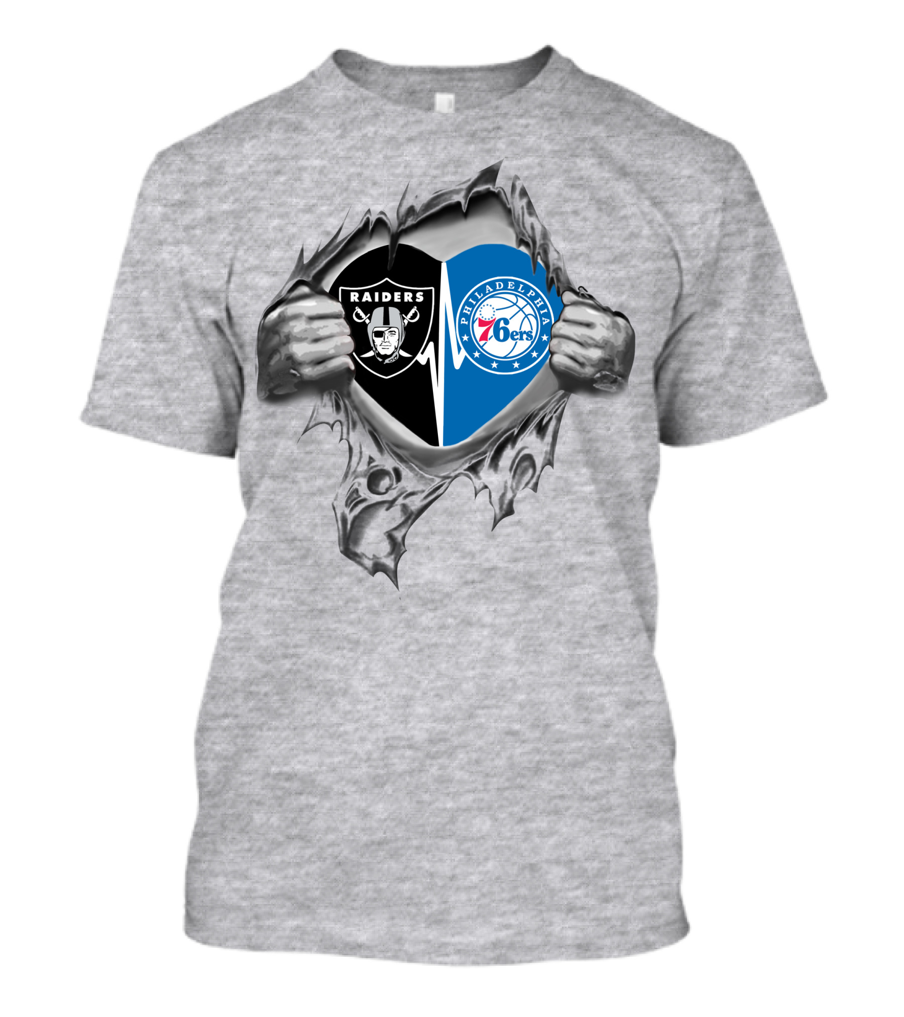 Raiders 76Ers Heart NFL NBA Crossover Fan Passion T-Shirt