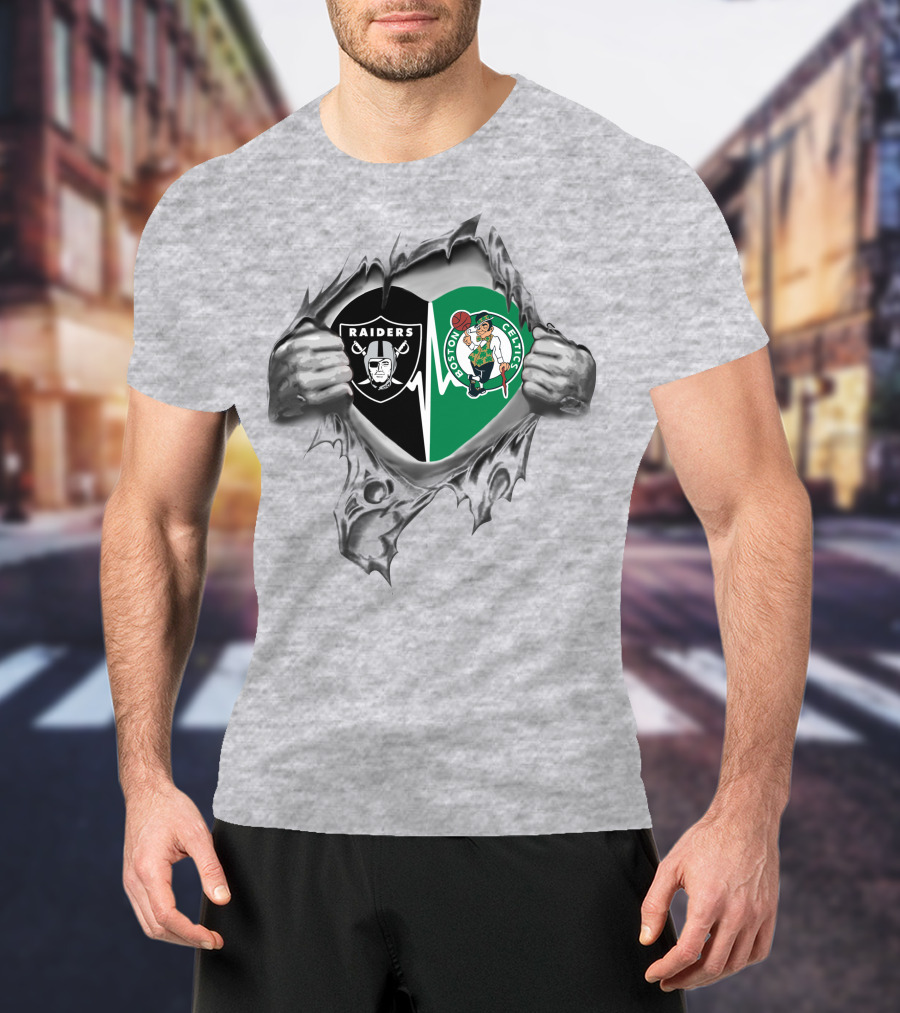 Raiders Celtics Heart Connection Fan Loyalty Sports Hybrid T-Shirt