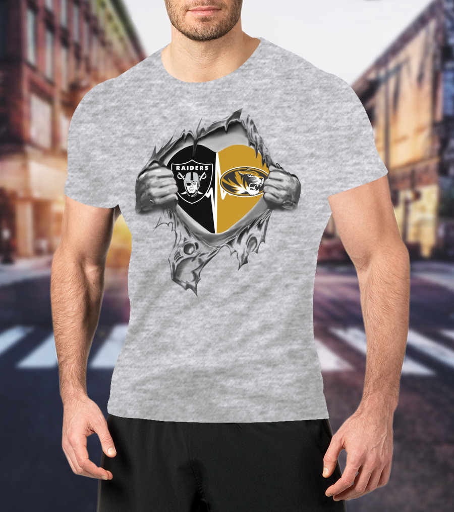 Raiders Missouri Tigers Heart Rip T-Shirt