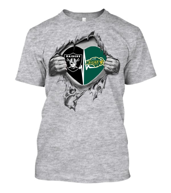 Raiders Ndsu Heartbeat Silver Torn Fabric T-Shirt