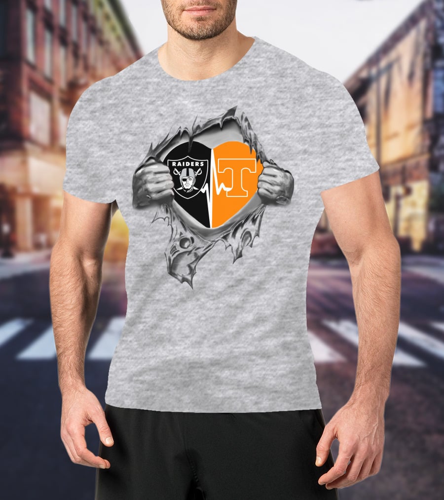 Raiders Tennessee Heartbeat Split Logo Football Passion T-Shirt