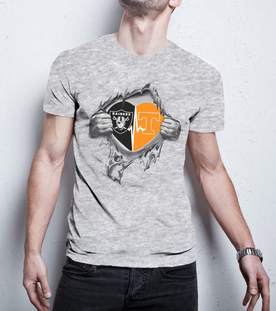 Raiders Tennessee Heartbeat Split Logo Football Passion T-Shirt