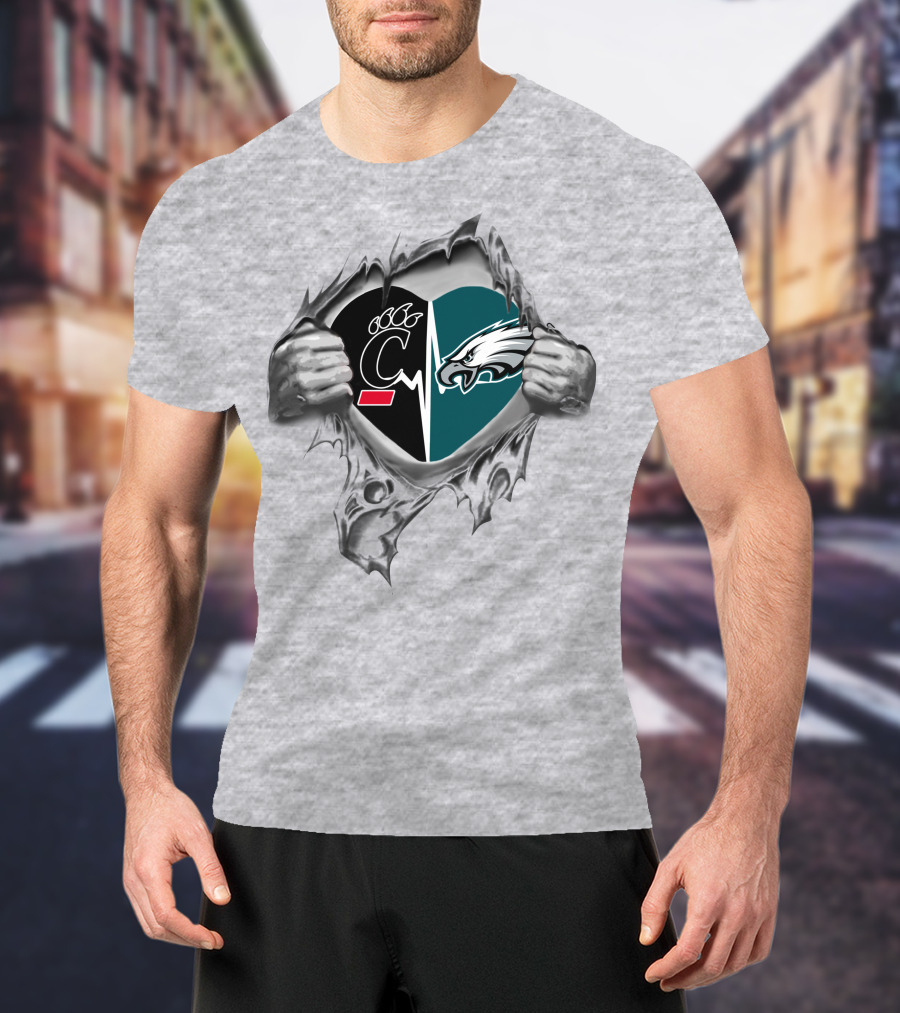 Eagles Bearcats Heartbeat Symbol With Teams United In Love T-Shirt