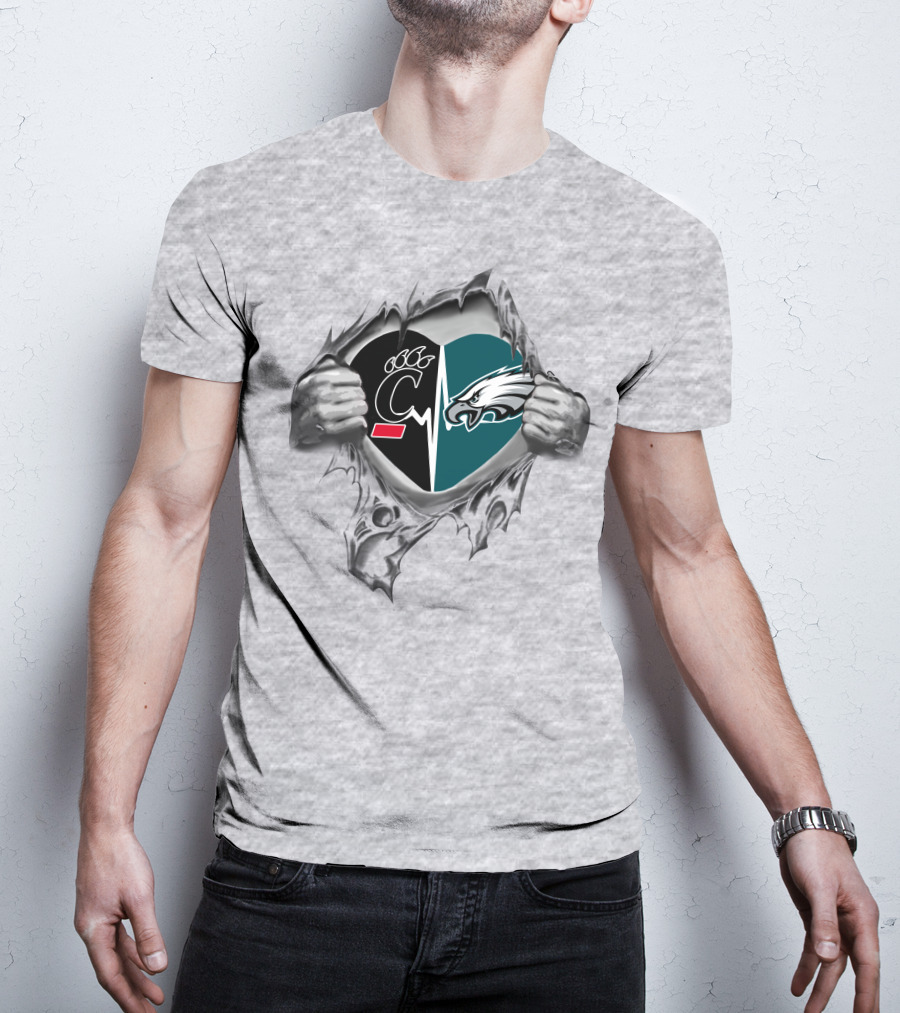 Eagles Bearcats Heartbeat Symbol With Teams United In Love T-Shirt