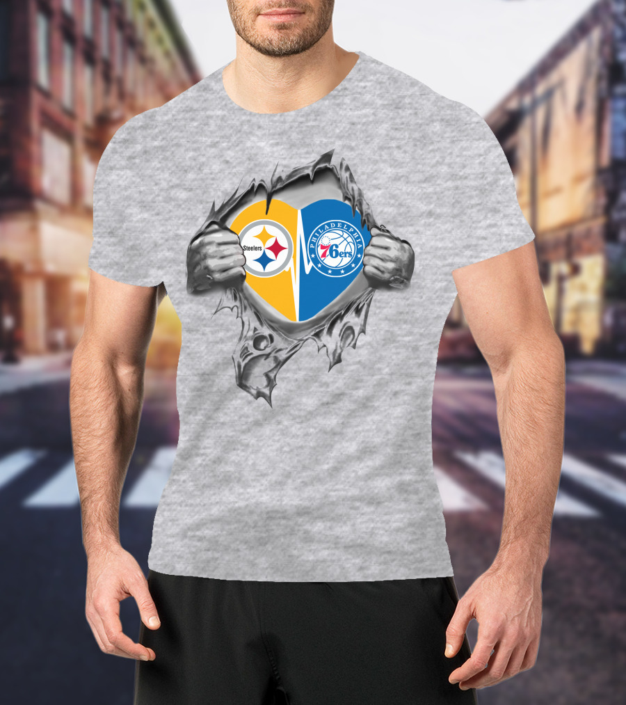 Steelers Philadelphia 76ers Heartbeat Fan Passion T-Shirt