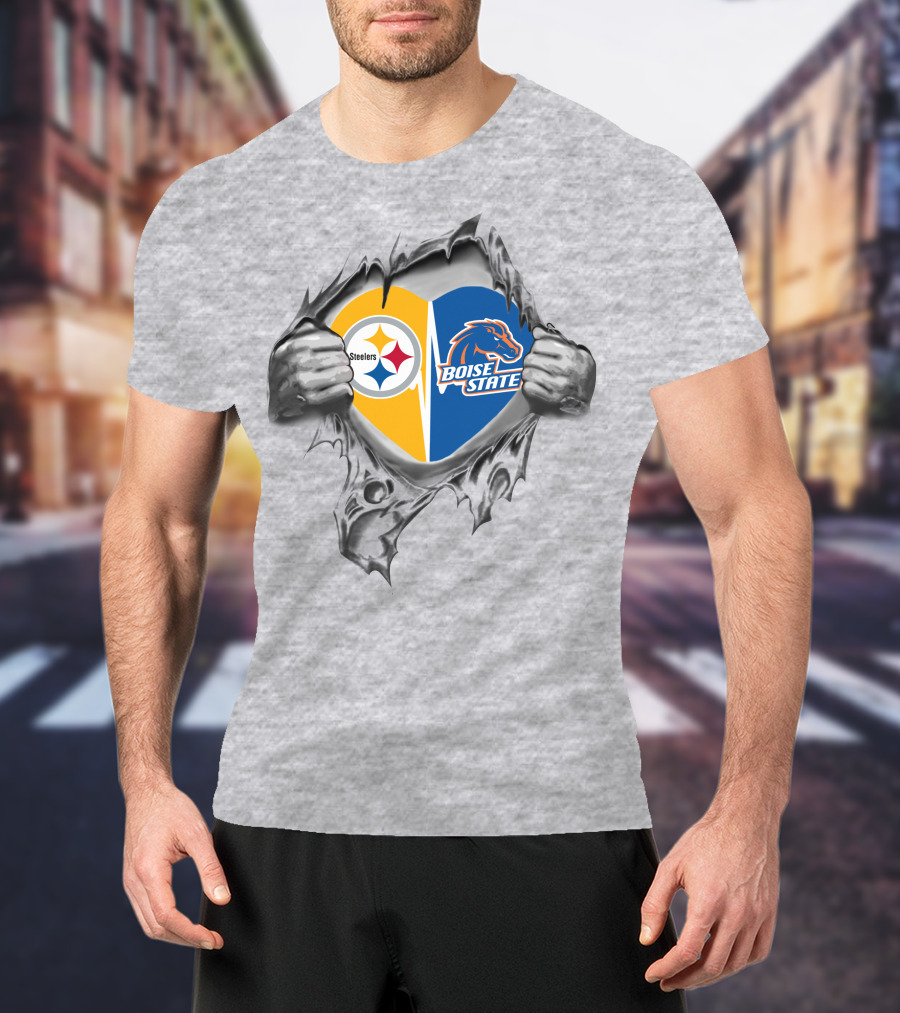 Steelers Boise State Broncos Heart Rip T-Shirt