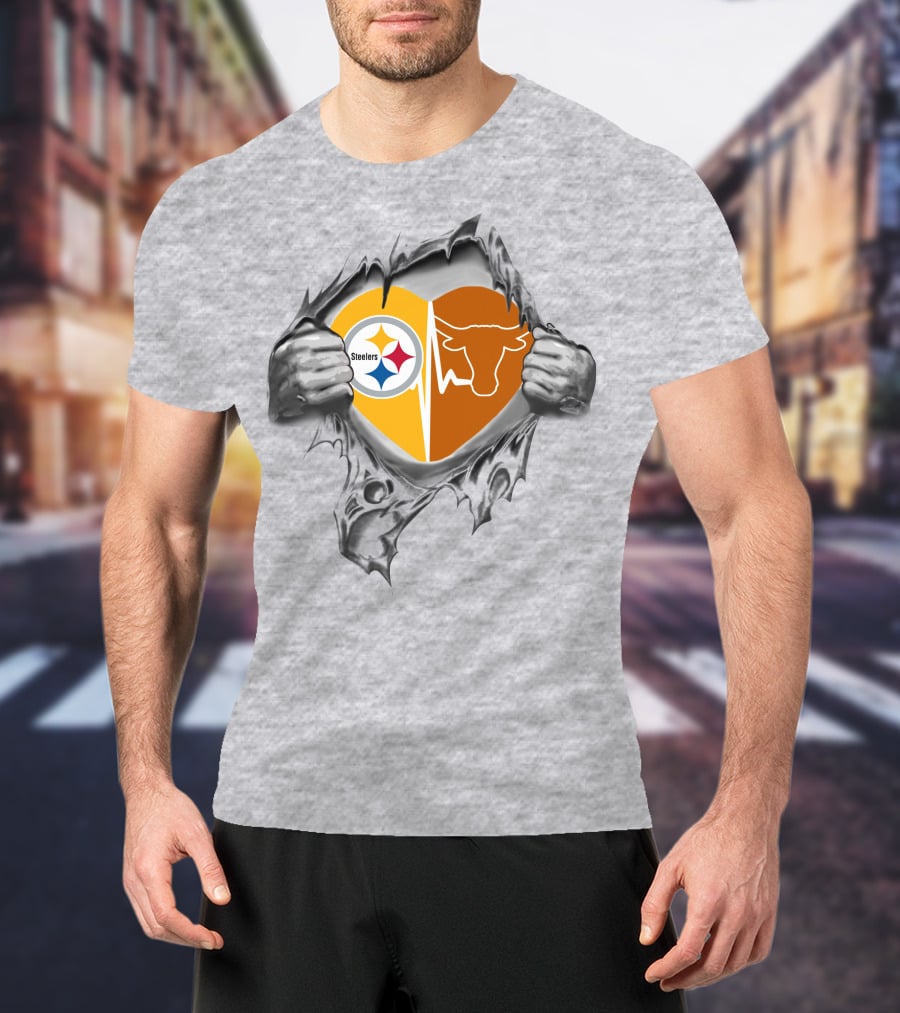 Steelers Longhorn Heart Tear T-Shirt