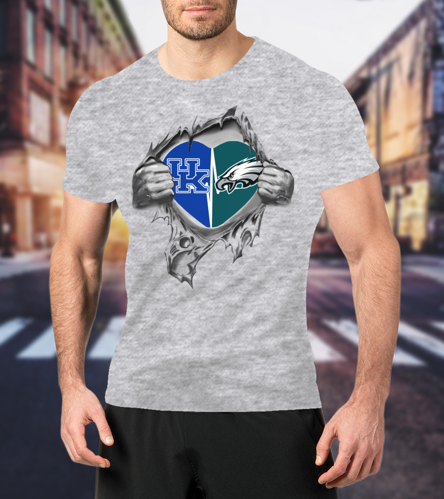 Kentucky Wildcats And Philadelphia Eagles United In Heart T-Shirt