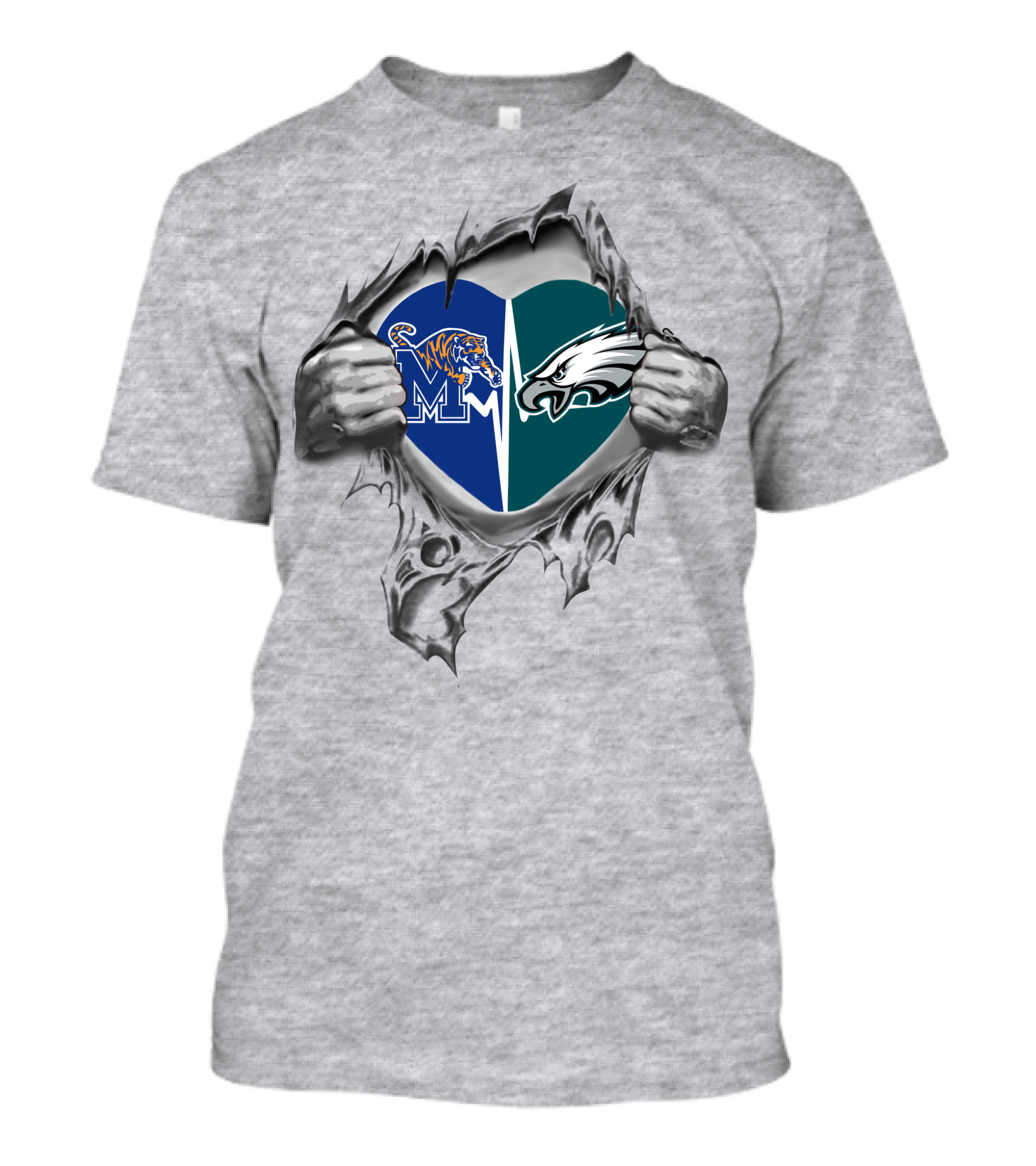 Eagles Memphis Tigers Heart Logos Together T-Shirt