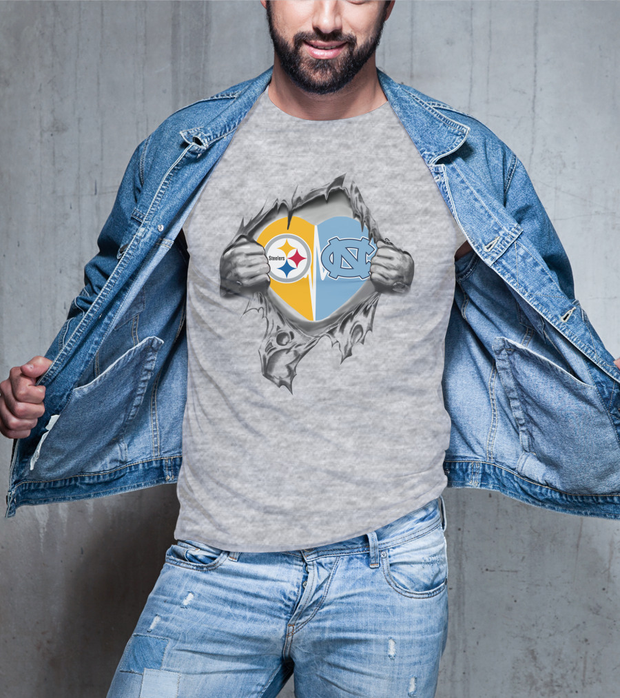 Steelers Tar Heels Heart Rip Iconic Team Fusion T-Shirt
