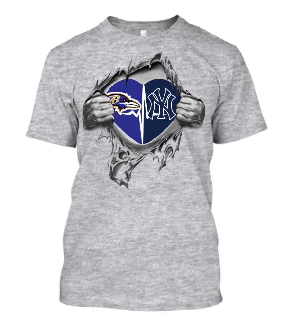 Ravens Yankees Heart Torn-Edge T-Shirt