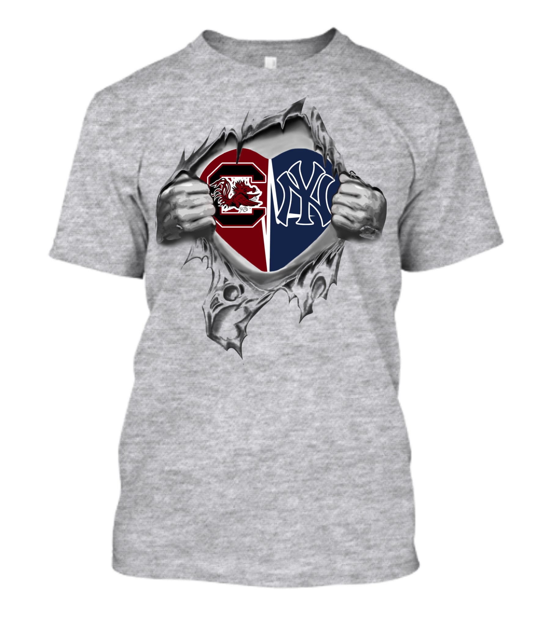 Yankees Gamecocks Heart Rip T-Shirt