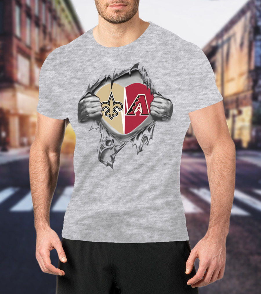 Saints Diamondbacks Logos Heart Torn T-Shirt