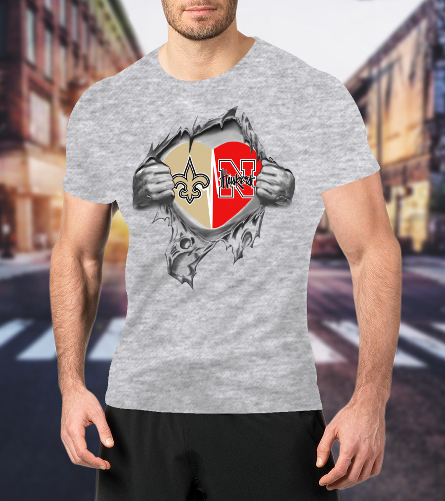 Saints Huskers Heart Logo Burst T-Shirt