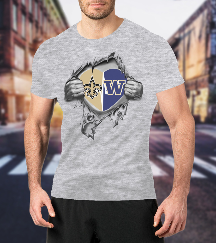 Saints Huskies Heart Logo Rip T-Shirt