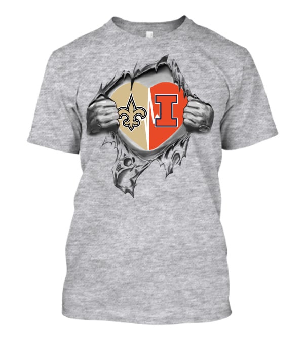 Saints Illinois Heart Fleur-de-Lis And Illinois Logo Combination T-Shirt