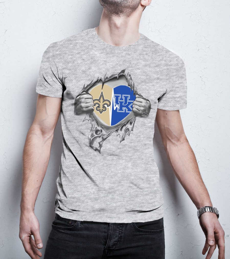 Saints Kentucky UK Heart Fleur-De-Lis Ripped Fabric T-Shirt
