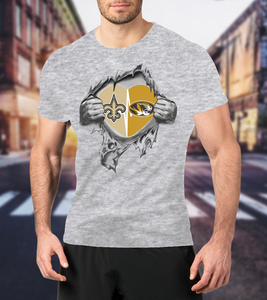 Saints Missouri Tigers Heart Torn Open T-Shirt