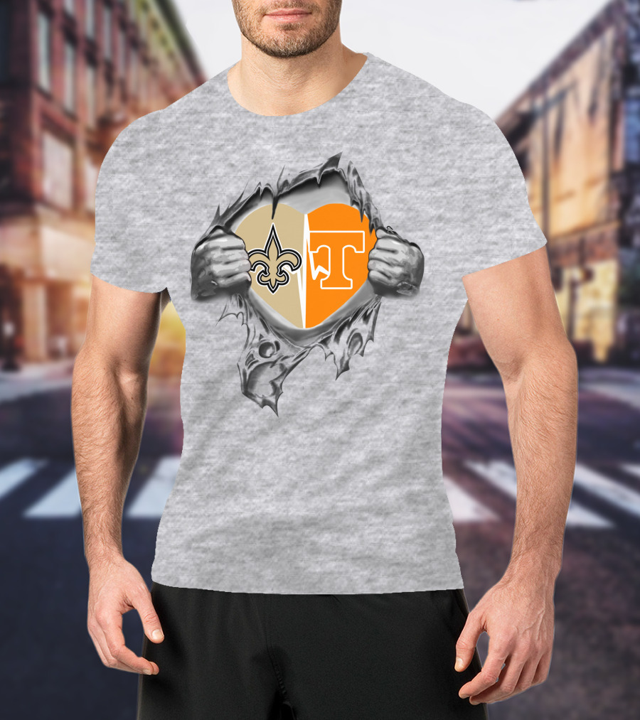 Saints Tennessee Heart Split Fleur-de-lis And Power T T-Shirt