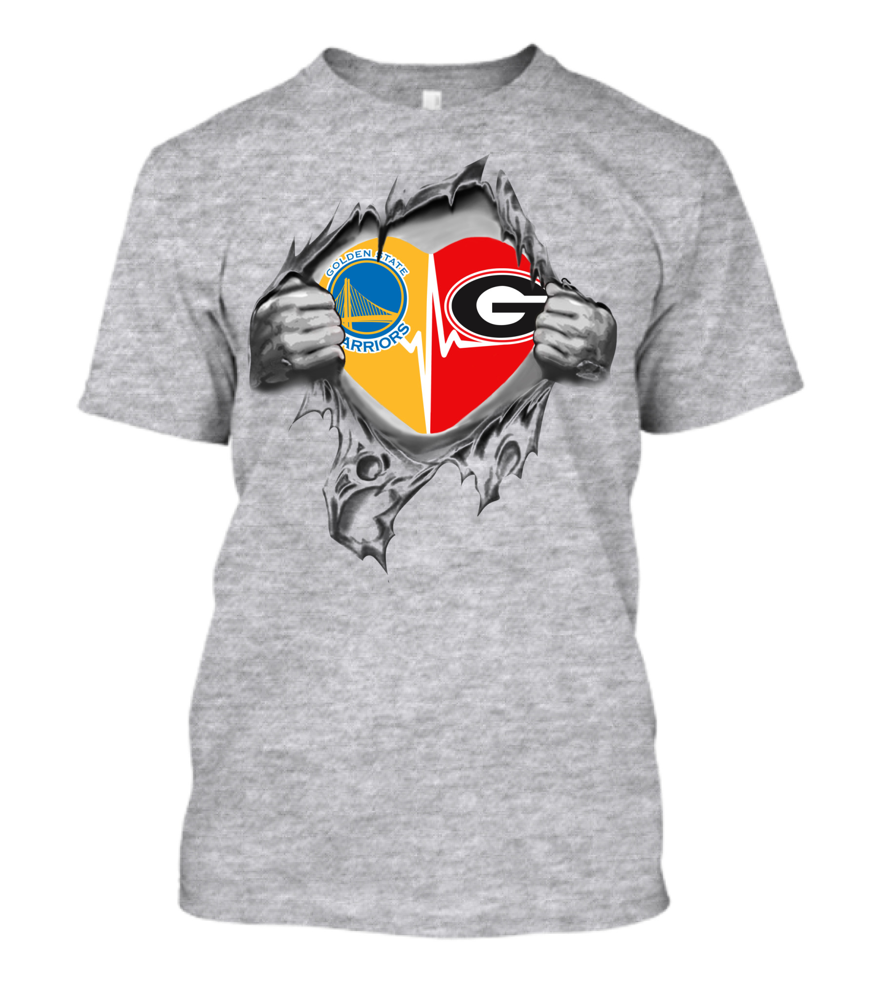 Golden State Warriors Georgia Bulldogs Heart Logo Fusion T-Shirt